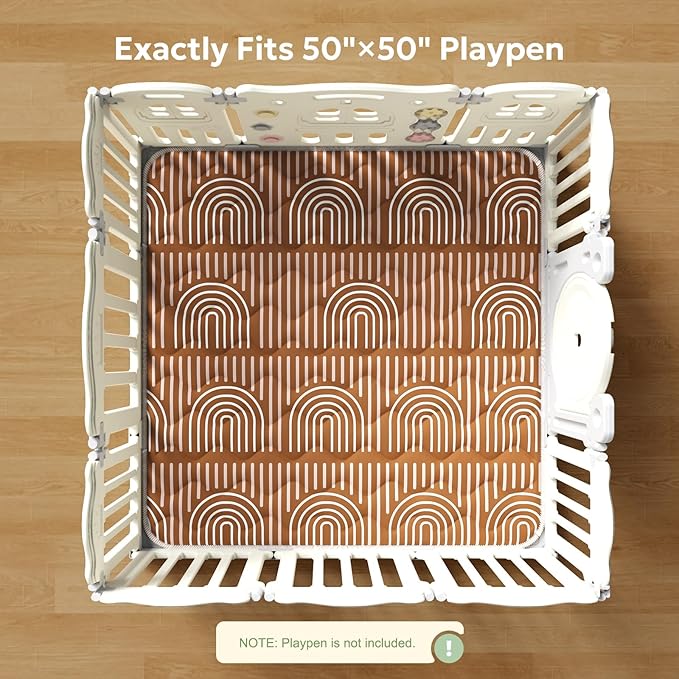 Soft Thicker Baby Mat for Floor 50"x50", Non-Slip Baby Play Mat, Easy to Clean 50x50 Playpen Mat, Portable Playmat, Crawling Mat for Infants, Babies, Toddlers, Activity Mat, Rainbow, Brown