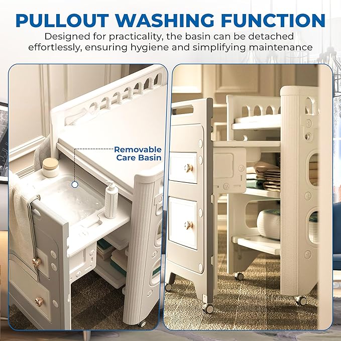 Changing Table with Storage & Adjustable Height, Baby Changing Table, Portable Changing Table, Diaper Changing Station, Baby Changing Station, Easy Assembly Baby Diapering & Bathing