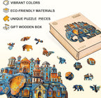 Jigfoxy Wooden Puzzles for Adults, Elephant House Wood Puzzles Adult, Unique Animal Shape Wooden Jigsaw Puzzles for Adults, Birthday Gifts for Puzzle Lovers, Family, Friend (S-8.5 * 7.4in-100pcs)