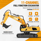Remote Control Excavator Construction Toys for Boys, 2×1200mAh RC Construction Truck with Metal Shovel & Light, 11CH Excavator Toys for Boys 3-5 4-7 8-12 Year Old Kids Christmas Birthday Gift,120+Mins