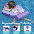 Mambobaby Float Baby Float with Canopy & Tail Non-Inflatable Infant Pool Floats Adjustable Safety Strap Toddler Swim Trainer (Purple)