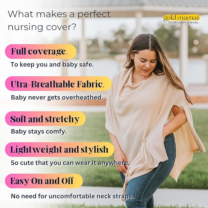 Breathable Nursing Cover Up for Breastfeeding - Privacy Nursing Covers - Newborn Essentials Must Haves - Improved Ponchy by Gold Mamas - Nude