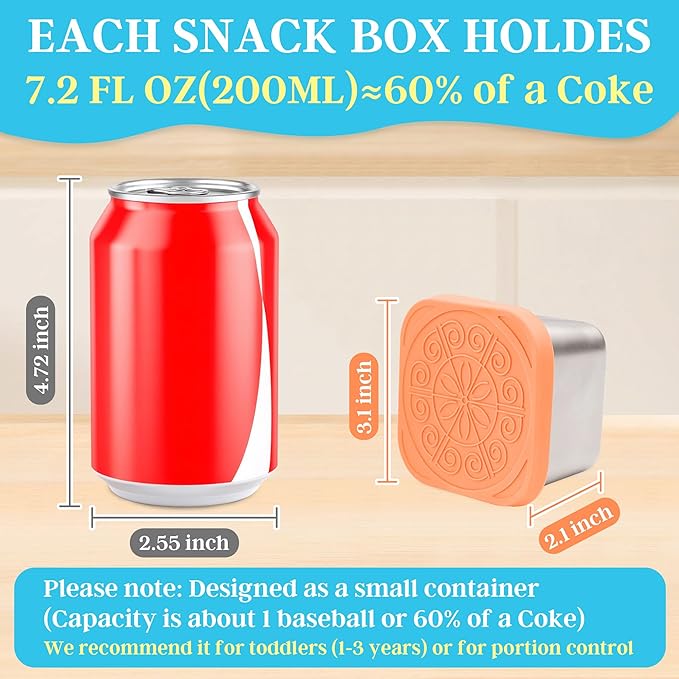 Stainless Steel Snack Containers for Kids,7.2oz Easy Open Leak Proof Reusable Snack Box Container with Lids,Small Lunch Containers for Meal Prep,School,Picnic and Travel-3Pack