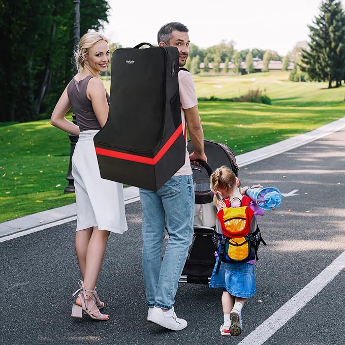 Car Seat Travel Bag - Padded, Comfortable, Durable, Roomy Gate Check Carseat Cover Backpack Fits 3-in-1，Convertible, Booster & Infant Car Seats for Airplane, Airport, Red