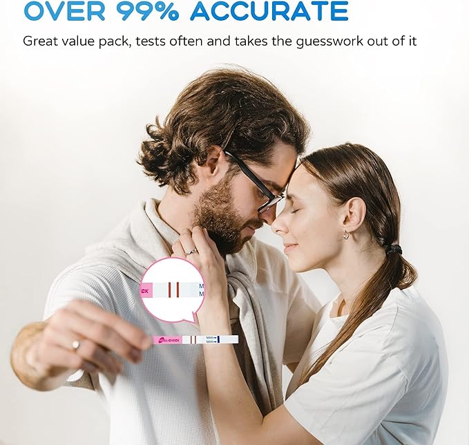 50 Count Pregnancy Tests with Cups, Bulk Pregnancy Test Strips for Detection at Home, Over 99% Accuracy, Individually Wrapped Fertility Tests, Extra-Wide 5mm HCG Tests, Pruebas De Embarazo