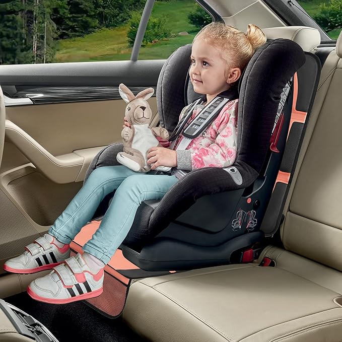 Car Seat Protector for Child, 2 Pack Covers with Mesh Pockets & Non-Slip Backing, 600D Durable Under Seat for Back (Orange, Large)