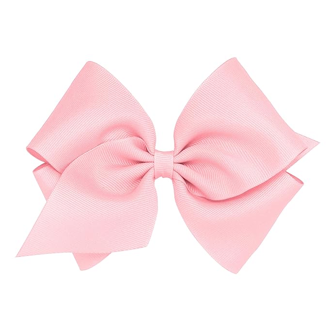 Wee Ones Girls' Plain Wrap Classic Grosgrain Hair Bows on a WeeStay No-Slip Hair Clip, Handmade, Mini King, Light Pink