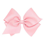 Wee Ones Girls' Plain Wrap Classic Grosgrain Hair Bows on a WeeStay No-Slip Hair Clip, Handmade, Mini King, Light Pink