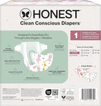 The Honest Company Clean Conscious Diapers for Delicate Skin | Up to 100% Leakproof | Hypoallergenic, Fragrance Free | Girl Prints | Club Box, Size 1 (8-14 lbs), 78 Count (Prints May Vary)