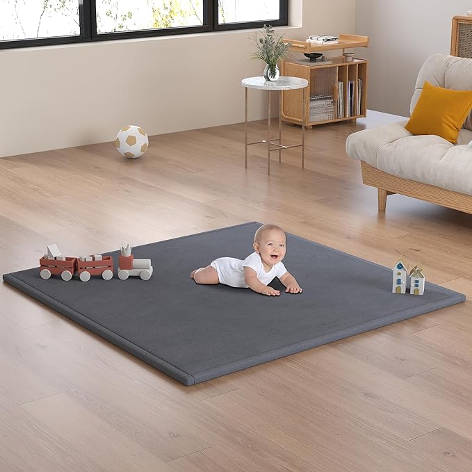 Baby Play Mat for Floor, 1.3'' Thick Memory Foam Tummy Time Mat - Super Soft Coral Velvet Nursery Rug with Non-Slip Backing, Crawling Rug for Toddlers/Infants, Yoga & Tatami Use, 50''x50''