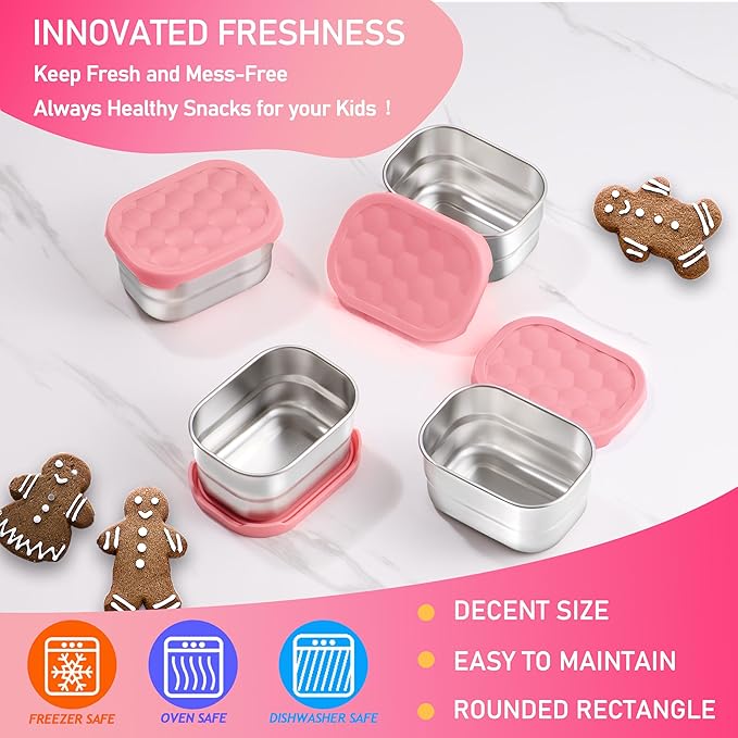 HaWare Stainless Steel Snack Containers for Toddlers and Kids, 8 oz Leak Proof Food Storage Containers with Silicone Lids, Stackable & Reusable Small Metal Lunch Box for Daycare and School- 3 Packs