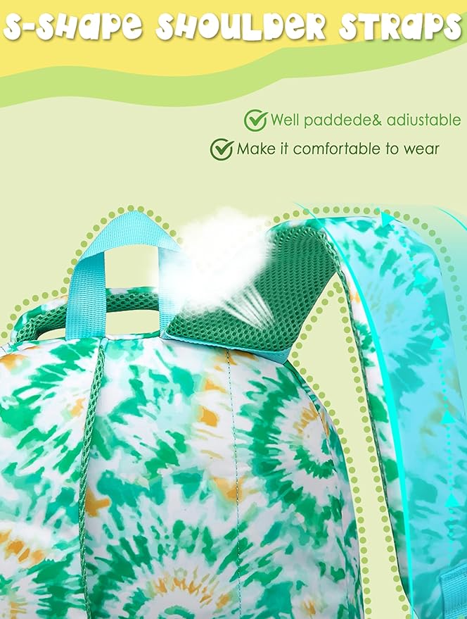 BLUEFAIRY Kids Backpack for Girls Elementary Primary Middle School Bags for Aged 8-10 for Teens Childs Bookbags Back to School Book Bags Gifts Mochilas para Niñas de 6 7 8 9 10 Años Tie-dye Green