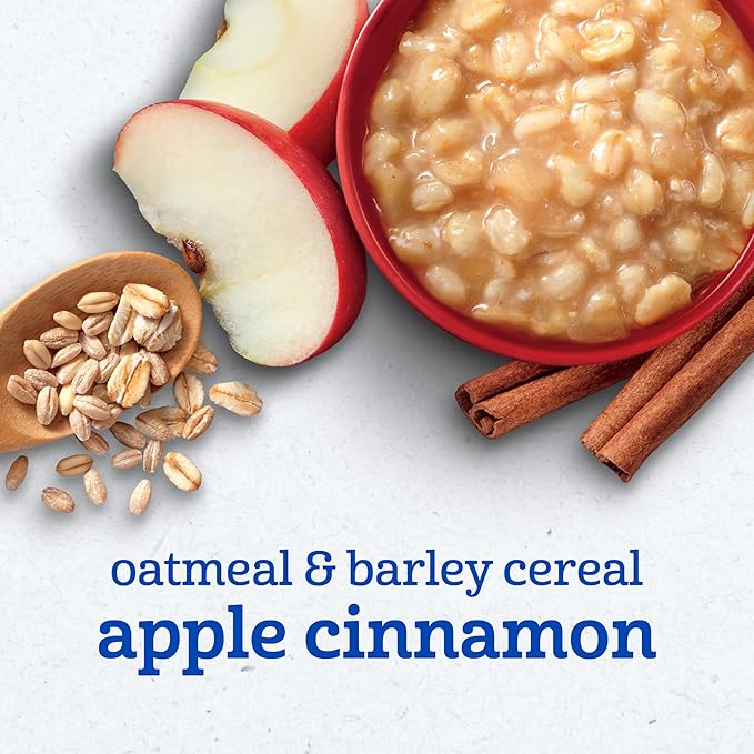 Gerber Oatmeal and Barley Apple Cinnamon Cereal, Toddler Oatmeal, Iron, Whole Grains, 8PK