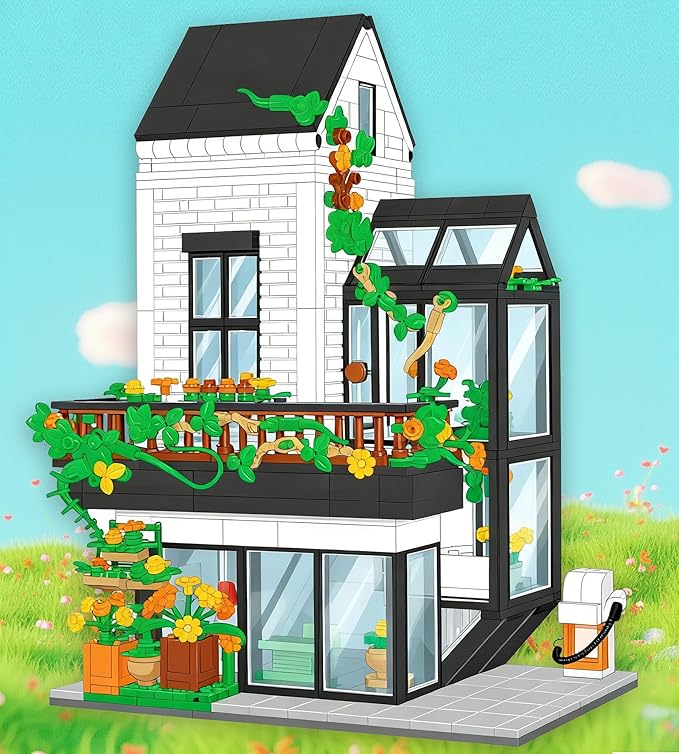 Garden Villa House Building Set, Flower House Building Set, Greenhouse Modular Building Block Kit Home Decor Gift for Adults