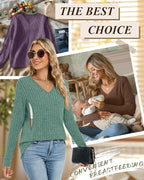 3 Pack Women's Maternity Nursing Tops, V Neck Breastfeeding Sweaters Long Sleeve Hidden Zipper Shirts