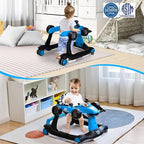 BABY JOY 4-in-1 Baby Walker, Foldable Activity Walker with Adjustable Height & Speed, Music, Lights, Anti-Rollover, Toddler Push Walker, Baby Walker with Wheels for Boys Girls 6-18 Months (Blue)