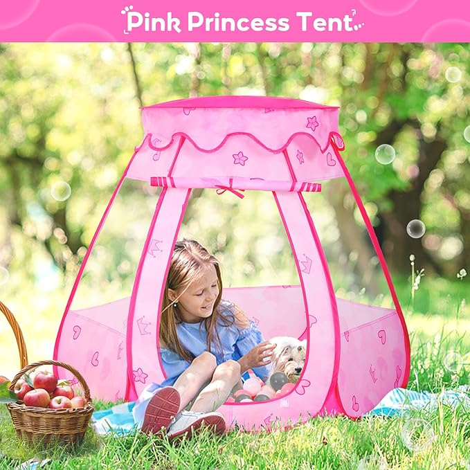 Baby Ball Pit for Toddler with 50 Balls, Kids Pop Up Play Tent for Girls, Princess Toys for Children Indoor Outdoor Playhouse with Carry Bag