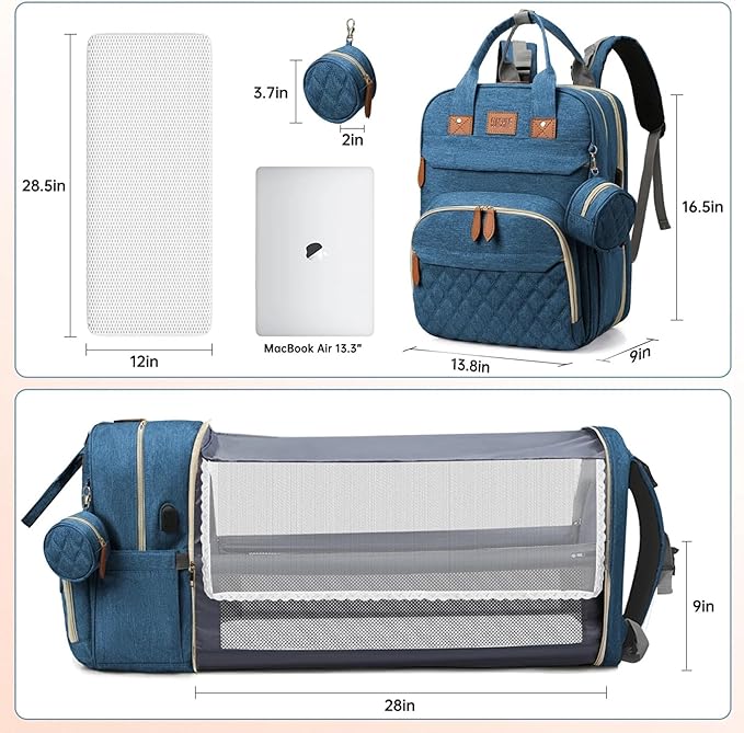 Diaper Bag Backpack – Large Waterproof Baby Bag with USB Charging Port, Changing Pad & Stroller Straps – Stylish, Durable & Hands-Free Travel Organizer for Moms & Dads (Dark Blue)