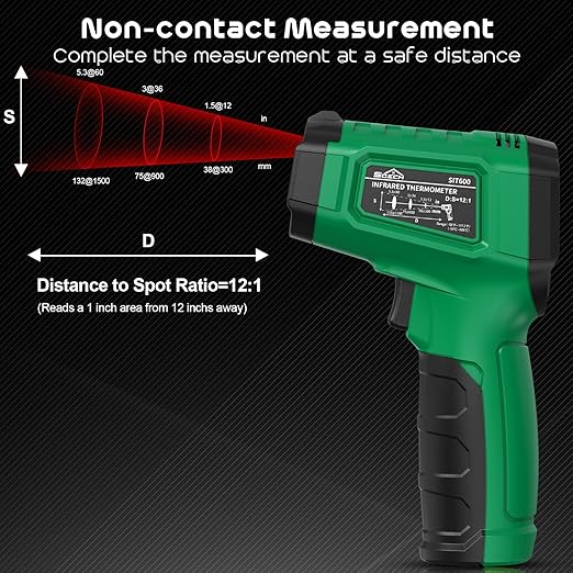 Infrared Thermometer Gun,SQECH Laser Thermometer Gun -58℉～1112℉(-50℃～600℃),Non-Contact Temperature Gun with Adjustable Emissivity&Color Backlight for Cooking, Pizza Oven,BBQ,Fridge,Engine,HVAC(Green)