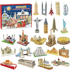 Advent Calendar 2025 Kids 3D World Architecture Puzzle, 24 Days Christmas Advent Calendar, 24 Mini 3D Puzzles, World Architecture Puzzle Gift, Suitable for Boys, Girls, and Geography Lovers