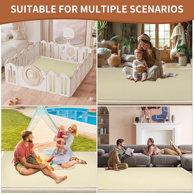 SUNYRISY Baby Play Mat for Floor 60 x 70in, 1.4in Thick Memory Foam Padded Play Mats Baby Rug, Soft Velvet Infants Toddler Kids Crawling Mat for Nursery, Non-Slip Bottom, Beige