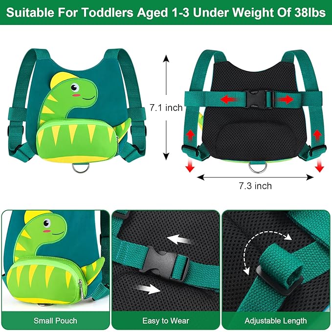 Accmor Toddler Harness Leash with Anti Lost Wrist Link, Cute Dinosaur Harnesses Walking Wrist Leashes for Kids, Children Restraints Hand Straps Belt Tether to Keep Baby Boys Girls Close (Turquoise)