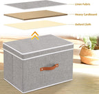 Collapsible Storage Bins with Lids, 5 Pack Linen Foldable Cloth Baskets, 15 x 9.8 x 9.8 Inch Closet Organizer Containers with Double Handles, Sweater Boxes for Bedroom, Grey