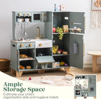 ROBOTIME Play Kitchen for Kids Toddlers, Wooden Pretend Play Kitchen Set Toy with Fridge, Ice Maker, Coffee Maker, Toys Kitchen Gift for 3+ Year Old Kids, Girls & Boys