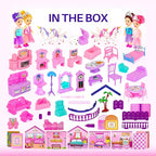 Dollhouse with 4 Princesses, 4 Unicorns, Dog, Furniture and Accessories - Pink and Purple Dream Doll House Toy for Little Girls - 5 Rooms w/Garden, Furniture and Accessories, Gift for Girls Ages 2-7