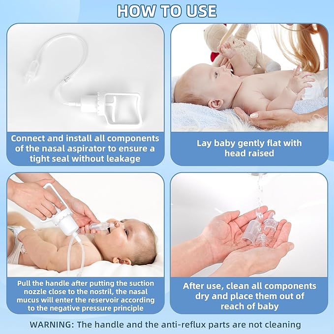 Baby Nasal Aspirator, Powerful Hand Pump Baby Nose Sucker, Nasal Aspirator for Baby with Soft Silicone Nose Tip for Fast and Effective Relief of Nasal Congestion in Infant.