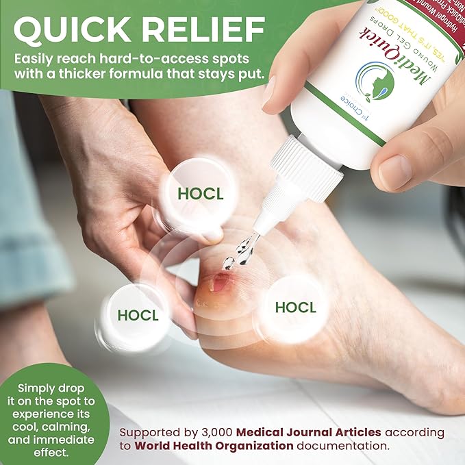 MediQuick Skin & Wound Care Hydrogel Drops - Quick Healing First Aid Drops with 12 Hours Action to Heal Cuts, Burns, Inflammation, Rash, Itch, Eczema & More - Safe Wound Wash with No-Sting - 4 Fl Oz