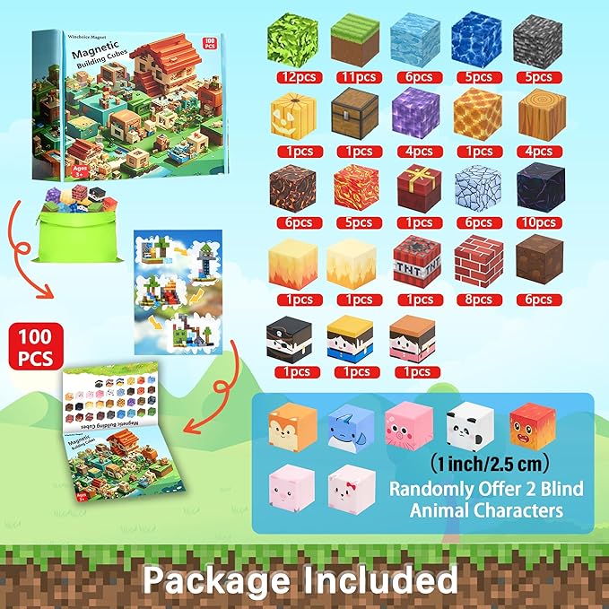 Magnetic Blocks, 100PCS Magnetic Building Blocks, Magnet Cubes Sensory Toys for Kids, Toddler Stacking Magnets Toys for Ages 3+ Boys Girls Birthday Gifts, 1 Inch
