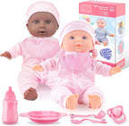 Toy Choi's Twin Baby Dolls - 12 inch Two Soft Body Black and White Doll with Accessoires, Dolls Play Set for 2 3 4 5 Year Old Boys and Girls Gift | Pink Outfit Doll Set