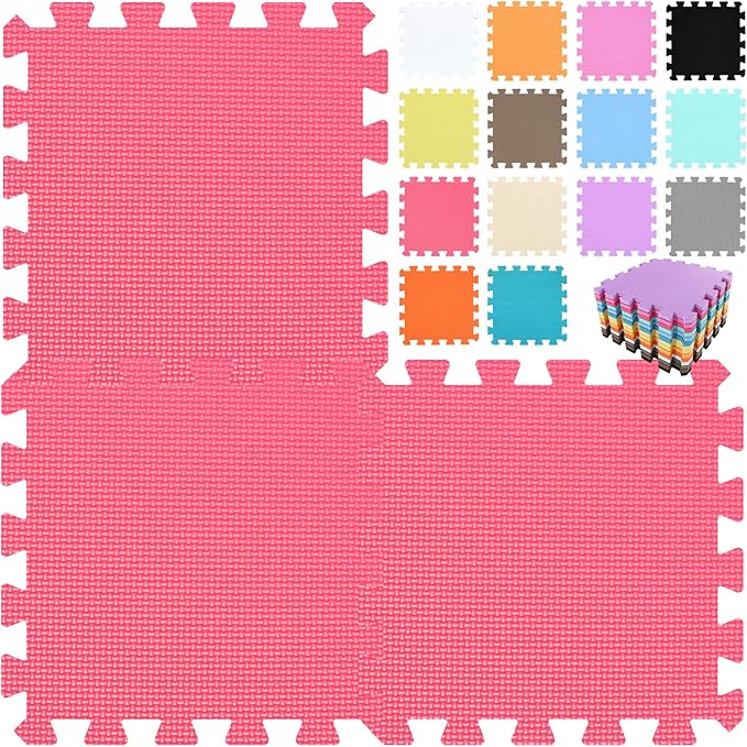 qqpp EVA Rubber 18 Tiles Interlocking Puzzle Foam Floor Mats - Baby Play Mat for Playing | Exercise Mat for Home Workout. Red. QC-Ib18N