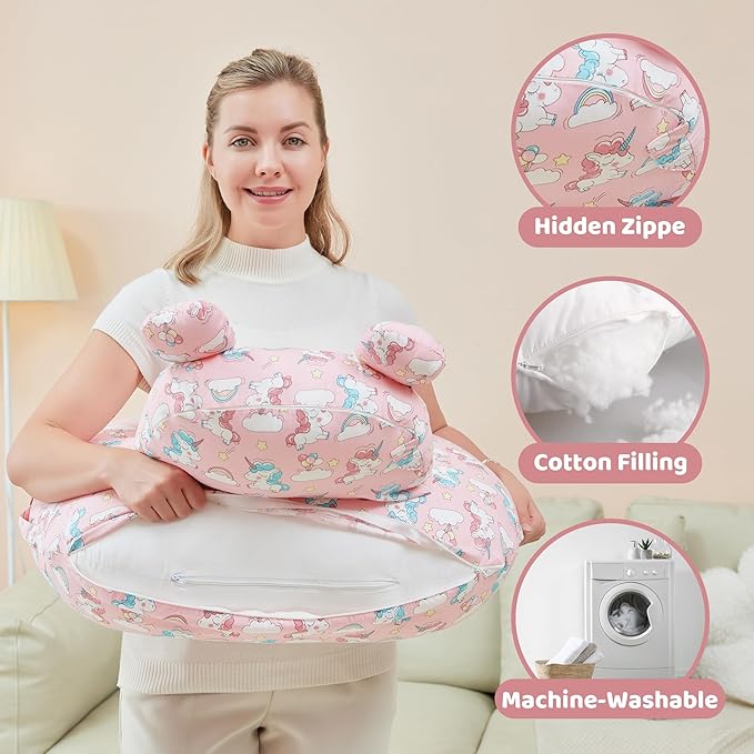 Nursing Pillow for Breastfeeding, Breast Feeding Pillow for Mom Support, Adjustable Waist Strap and Removable Cotton Cover, Unicorn