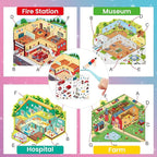 3D Sticker Scene Play Set – 4 Scenes with 300+ Stickers, Reusable Sticker Book, Waterproof Stickers for Kids & Adults