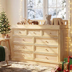 Homsee Baby Changing Table Dresser, 100% Solid Wood Infant Diaper Changing Station Combo, 9-Drawer Baby Nursery Dresser with Removable Tray for Children's Room Bedroom, Nature Color