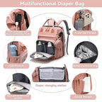 Baby Diaper Bag Backpack Diaper Bag Multifunctional Waterproof Diaper Bag with Changing Station Travel Diaper Backpack with Changing Pad, Pacifier Case & Stroller Straps(Pink)