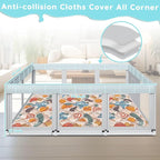 74" ×50" Large Baby Playpen, Baby Playard for Babies and Toddlers, Play Pens for Indoor & Outdoor, Sturdy Safety Play Yard with Soft Breathable Mesh, Anti-Fall, Grey (with MAT)