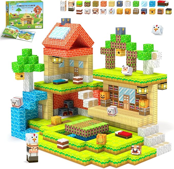 Magnetic Blocks, Magnetic Building Blocks, Magnet Cubes Kids Toys Farm games, Sensory STEM Building Toys for 3-5 4-6 5-7 6-8 Year Old Boys Girls, Christmas Birthday Gifts for Boys & Girls Ages 3+