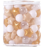 GOGOSO Ball Pit Balls with Starballs 100 - Crushproof Plasticballs for Babies Toddlers Kids Children for 1 2 3 4 5 Years Old,5 Colors,2.15inches, Beige Gold White Clear