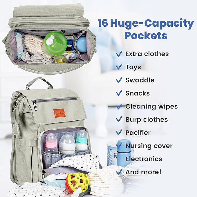 PILLANI Baby Diaper Bag Backpack - Large Bag for Boys & Girls, Waterproof Diaper Backpack - Travel Diaper Bags w/Changing Pad, Baby Registry Search & Shower Gifts - Essentials Must Haves Newborn Stuff