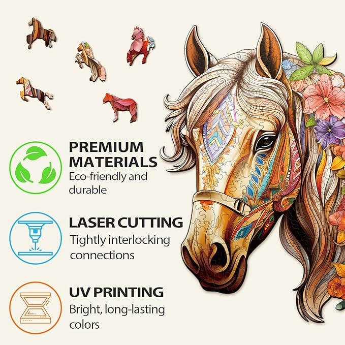 Wooden Puzzles for Adults, Wood Horse Puzzle, Unique Gifts for Men Women, Adult Puzzles (S-8.5 * 8.1in 100pcs)