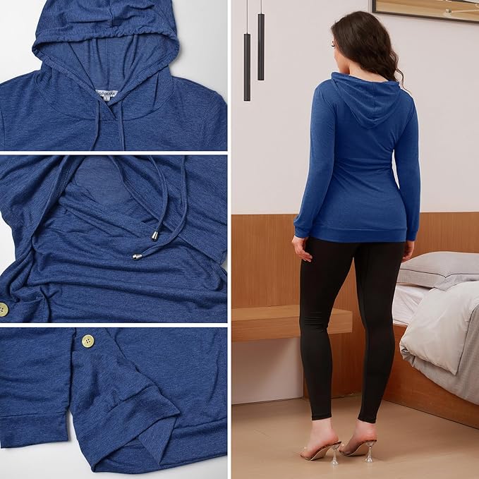 GINKANA Women's Nursing Hoodie Sweatshirt Long Sleeves Breastfeeding Maternity Tops Casual Clothes