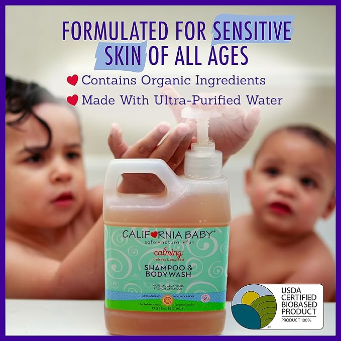 California Baby Calming Baby Shampoo + Baby Wash | 100% Plant-Based | Lavender Body Wash For Sensitive Skin | Hypoallergenic | 517 mL / 17.5 oz.