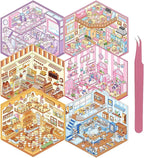 DIY 3D Sticker Scene, 6 Sets of Cute Miniature Isometric Stickers for Kids Adult Therapy Scenes Sticker Reuseable and Waterproof Stickers for Girl