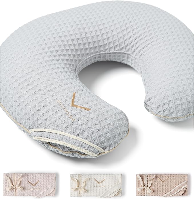Organic Cover for Nursing Pillow • Premium Quality 100% Cotton Oeko-Tex Standard • Cover for Breastfeeding and Bottle Feeding Pillow • Soft and Breathable • Only Cover (Slate waffle)