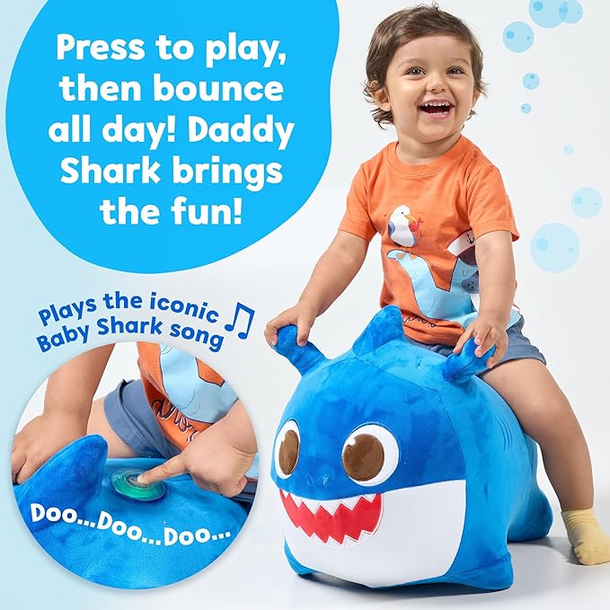 JITTERYGIT Baby Shark Bouncy Animal Plush - Daddy Shark Official Nickelodeon Music & Sing Toy - Christmas & Birthday Gifts for Kids & Toddlers (Boys & Girls) Ages 2-4 Years Old (Blue)