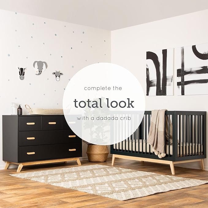 dadada Soho 5-Drawer Dresser for Nursery and Bedroom - Modern Design, Large Storage, Baby-Safe Finish, Soft Close Drawers, Anti-Tip Safety, Sturdy Legs & Solid Wood Handles, 47” Wide (Black+Natural)