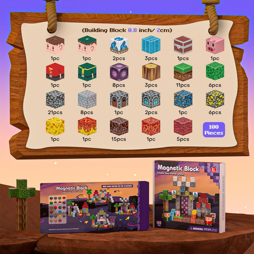 100PCS Magnetic Blocks - Magnet Tiles Toys for Kids, Magnetic Building Blocks Cubes, Stacking Magnets Toys for Kids, Birthday Gifts for Boys and Girls Age 3+ Years Old